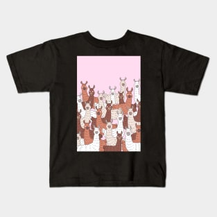 Llama Party - Brown Beige Pink Kids T-Shirt